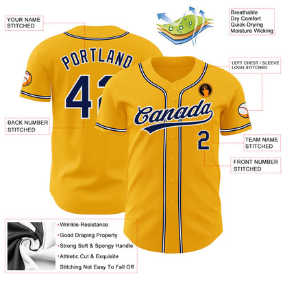 Custom Gold Navy-White Authentic Baseball Jersey - Sky-Custom