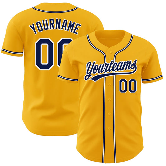Custom Gold Navy-White Authentic Baseball Jersey - Sky-Custom