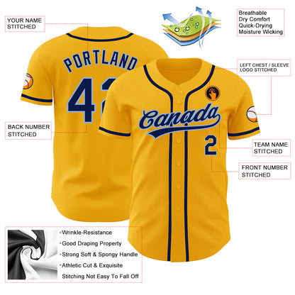 Custom Gold Navy-Light Blue Authentic Baseball Jersey - Sky-Custom