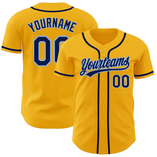 Custom Gold Navy-Light Blue Authentic Baseball Jersey - Sky-Custom