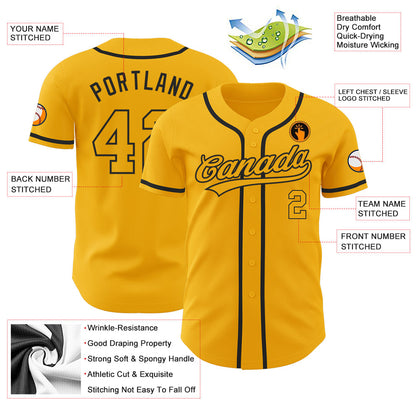Custom Gold Gold-Black Authentic Baseball Jersey - Sky-Custom