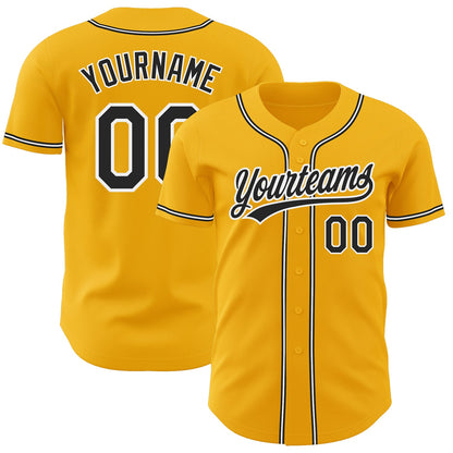 Custom Gold Black-White Authentic Baseball Jersey - Sky-Custom
