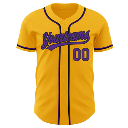 Custom Gold Purple-Black Authentic Baseball Jersey - Sky-Custom