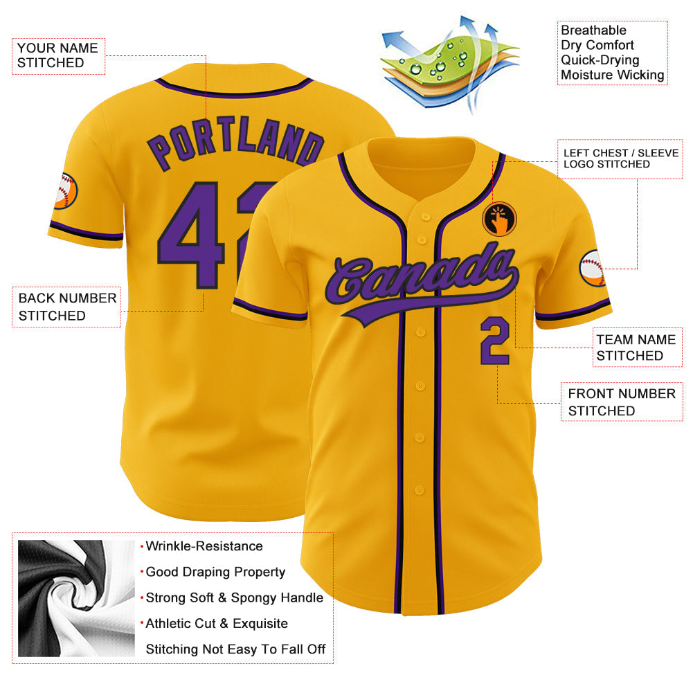Custom Gold Purple-Black Authentic Baseball Jersey - Sky-Custom
