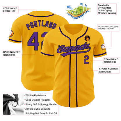 Custom Gold Purple-Black Authentic Baseball Jersey - Sky-Custom