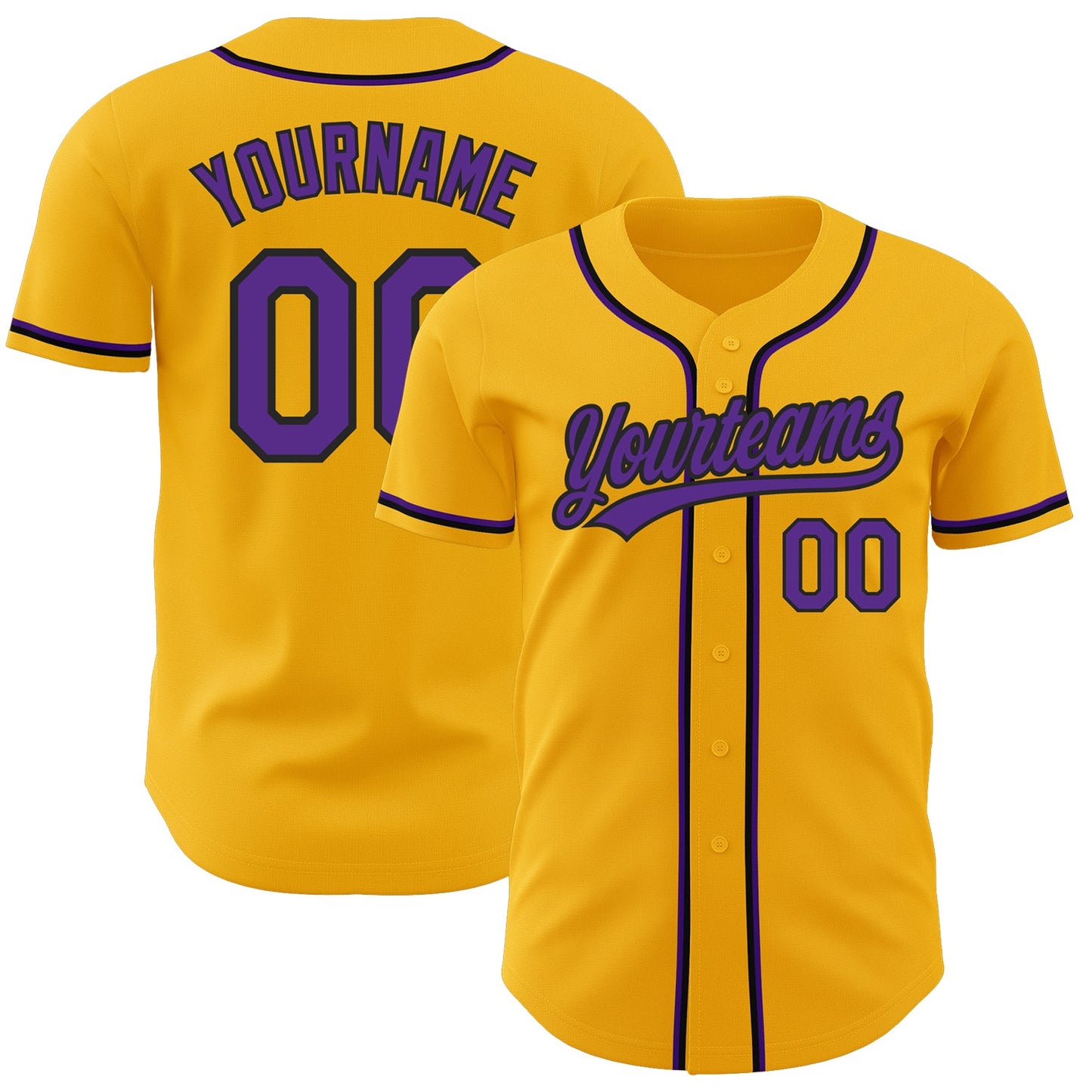 Custom Gold Purple-Black Authentic Baseball Jersey - Sky-Custom