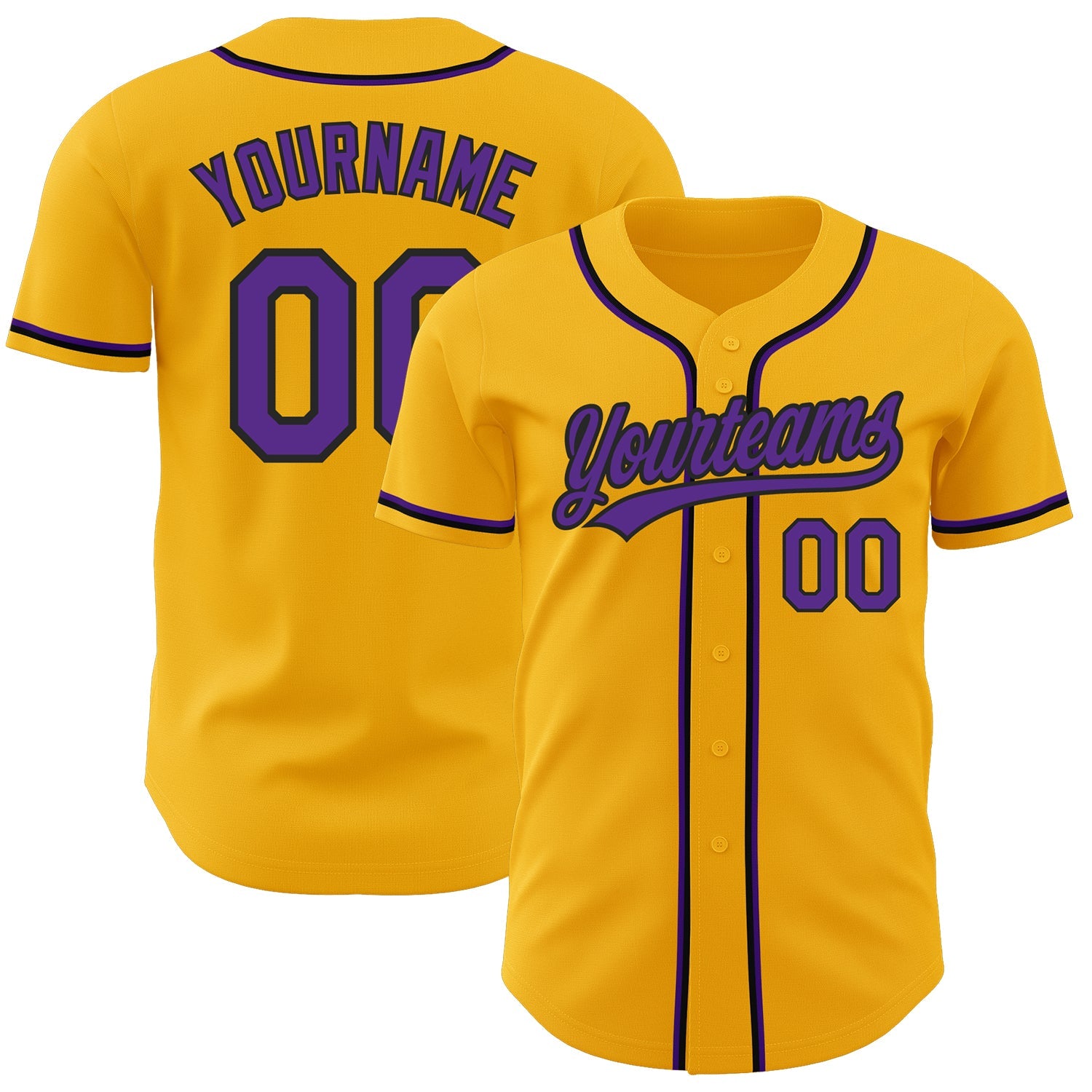 Custom Gold Purple-Black Authentic Baseball Jersey - Sky-Custom