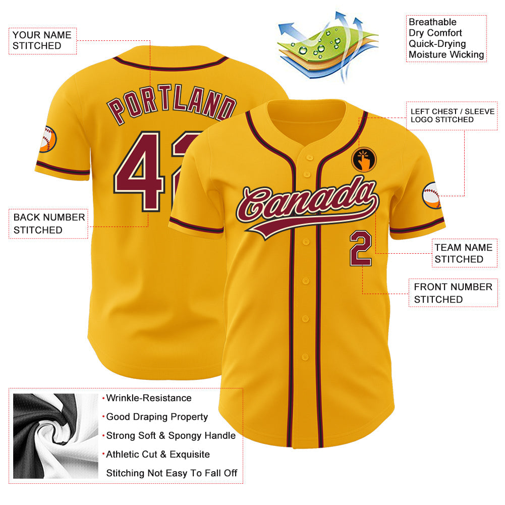 Custom Gold Crimson Cream-Black Authentic Baseball Jersey - Sky-Custom