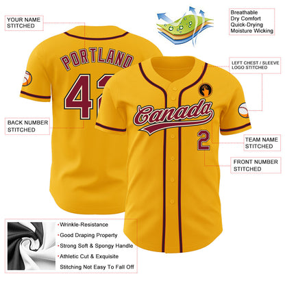 Custom Gold Crimson Cream-Black Authentic Baseball Jersey - Sky-Custom