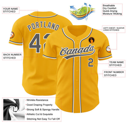 Custom Gold Steel Gray-White Authentic Baseball Jersey - Sky-Custom