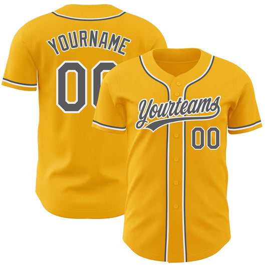 Custom Gold Steel Gray-White Authentic Baseball Jersey - Sky-Custom