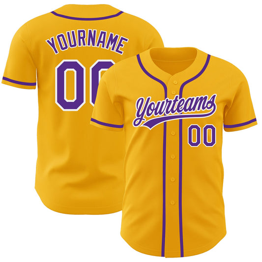 Custom Gold Purple-White Authentic Baseball Jersey - Sky-Custom