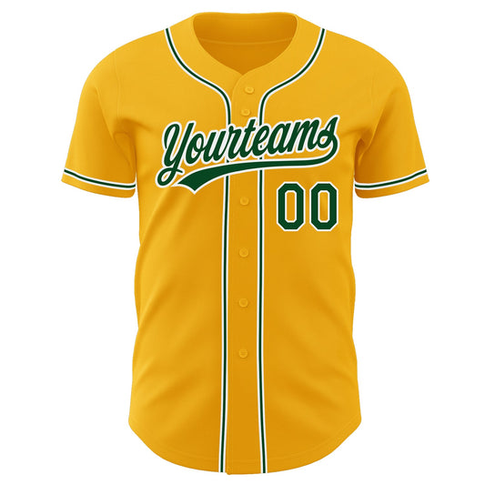 Custom Gold Green-White Authentic Baseball Jersey - Sky-Custom