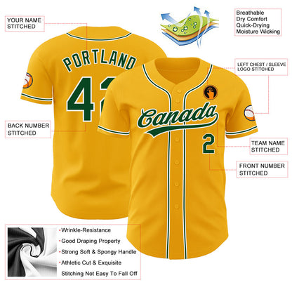 Custom Gold Green-White Authentic Baseball Jersey - Sky-Custom