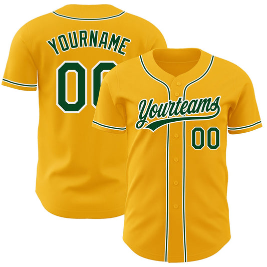 Custom Gold Green-White Authentic Baseball Jersey - Sky-Custom