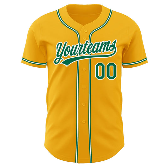 Custom Gold Kelly Green-White Authentic Baseball Jersey - Sky-Custom