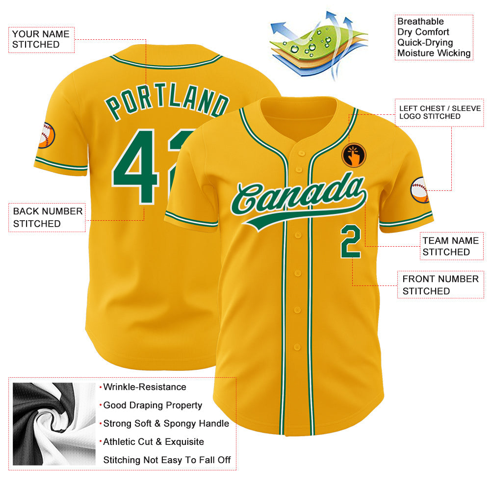 Custom Gold Kelly Green-White Authentic Baseball Jersey - Sky-Custom