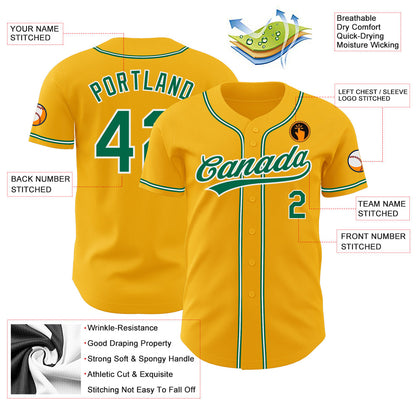 Custom Gold Kelly Green-White Authentic Baseball Jersey - Sky-Custom