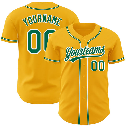 Custom Gold Kelly Green-White Authentic Baseball Jersey - Sky-Custom