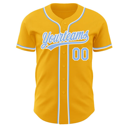 Custom Gold Light Blue-White Authentic Baseball Jersey - Sky-Custom