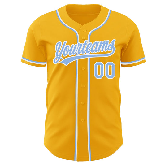 Custom Gold Light Blue-White Authentic Baseball Jersey - Sky-Custom