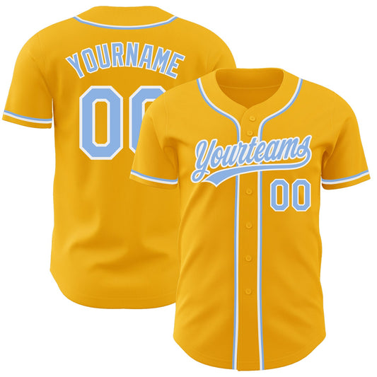 Custom Gold Light Blue-White Authentic Baseball Jersey - Sky-Custom