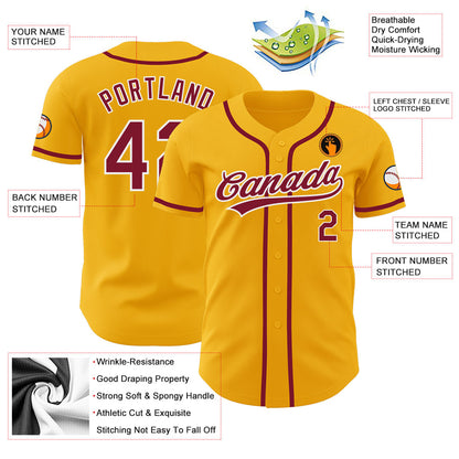 Custom Gold Crimson-White Authentic Baseball Jersey - Sky-Custom