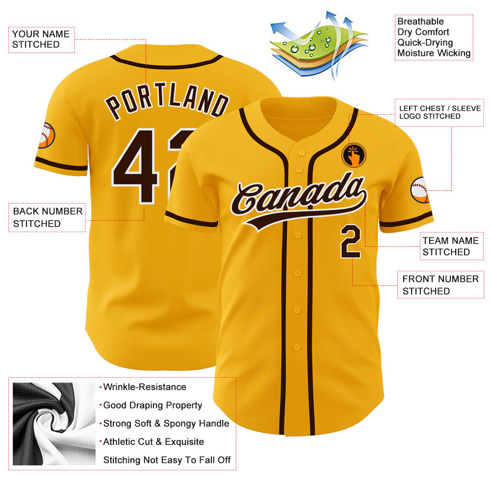 Custom Gold Brown-White Authentic Baseball Jersey - Sky-Custom