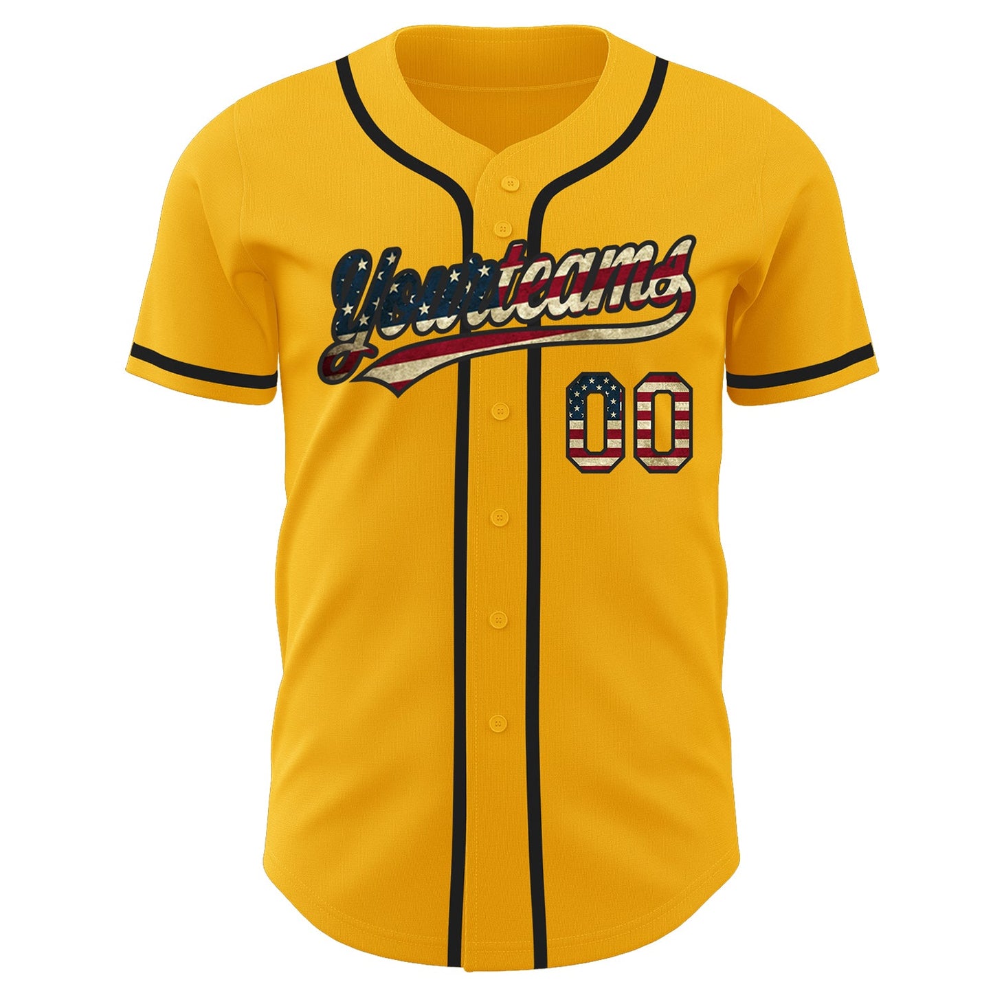Custom Gold Vintage USA Flag-Black Authentic Baseball Jersey - Sky-Custom