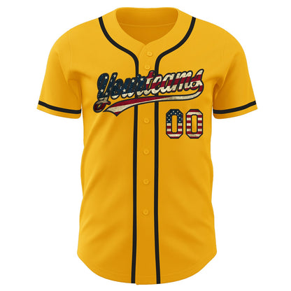 Custom Gold Vintage USA Flag-Black Authentic Baseball Jersey - Sky-Custom