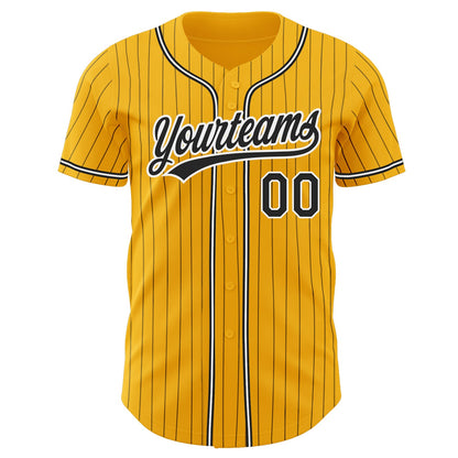 Custom Gold Black Pinstripe Black-White Authentic Baseball Jersey - Sky-Custom