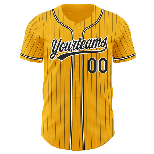 Custom Gold Black Pinstripe Black-White Authentic Baseball Jersey - Sky-Custom