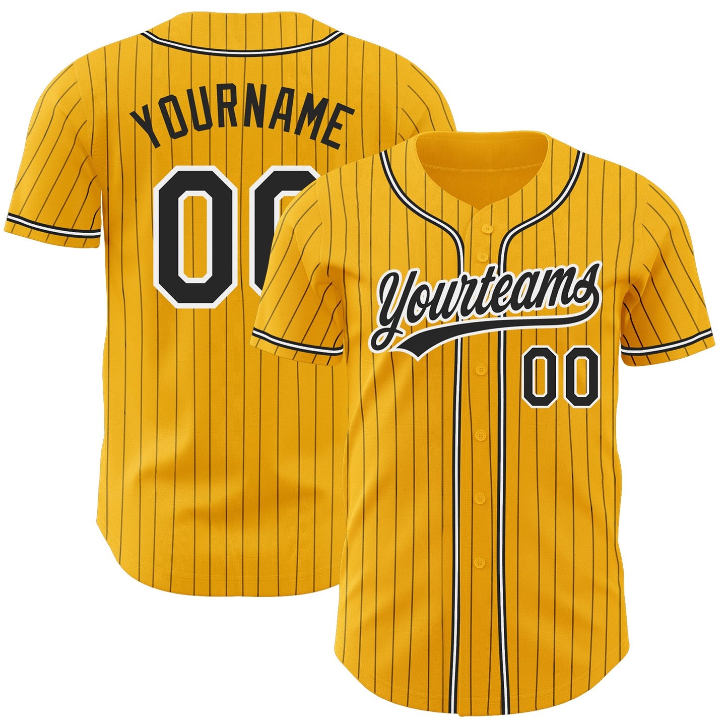Custom Gold Black Pinstripe Black-White Authentic Baseball Jersey - Sky-Custom