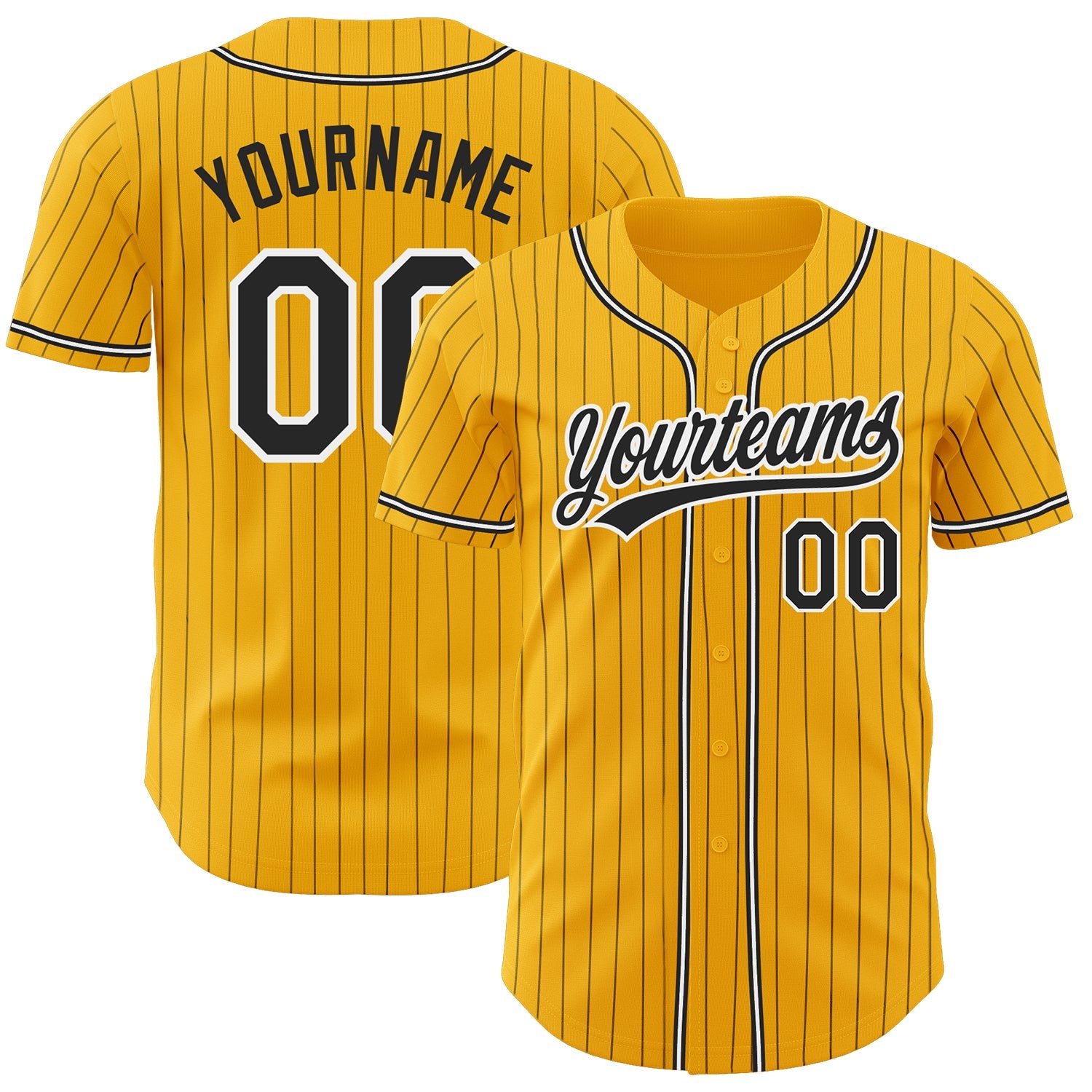 Custom Gold Black Pinstripe Black-White Authentic Baseball Jersey - Sky-Custom