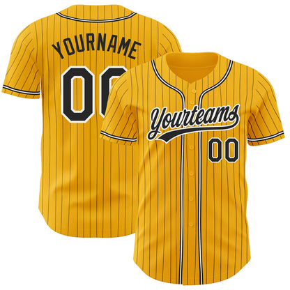 Custom Gold Black Pinstripe Black-White Authentic Baseball Jersey - Sky-Custom