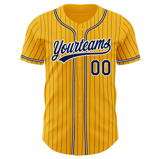Custom Gold Navy Pinstripe Navy-White Authentic Baseball Jersey - Sky-Custom