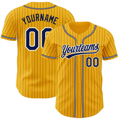 Custom Gold Navy Pinstripe Navy-White Authentic Baseball Jersey - Sky-Custom