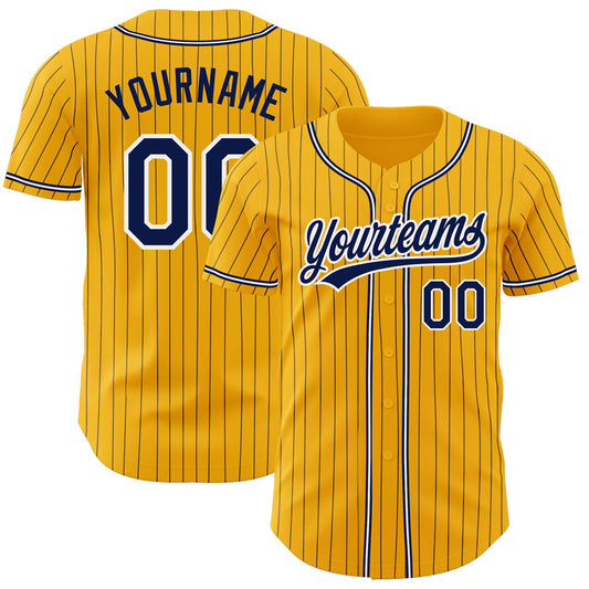 Custom Gold Navy Pinstripe Navy-White Authentic Baseball Jersey - Sky-Custom