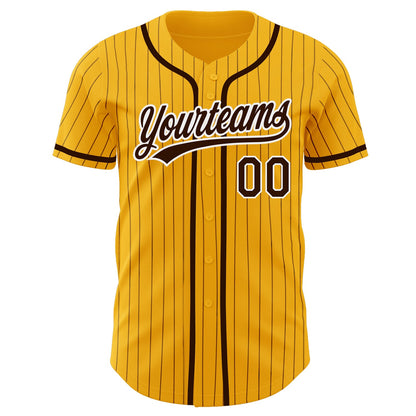 Custom Gold Brown Pinstripe Brown-White Authentic Baseball Jersey - Sky-Custom