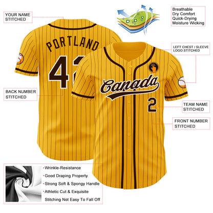 Custom Gold Brown Pinstripe Brown-White Authentic Baseball Jersey - Sky-Custom