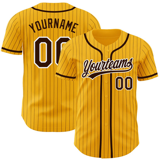 Custom Gold Brown Pinstripe Brown-White Authentic Baseball Jersey - Sky-Custom