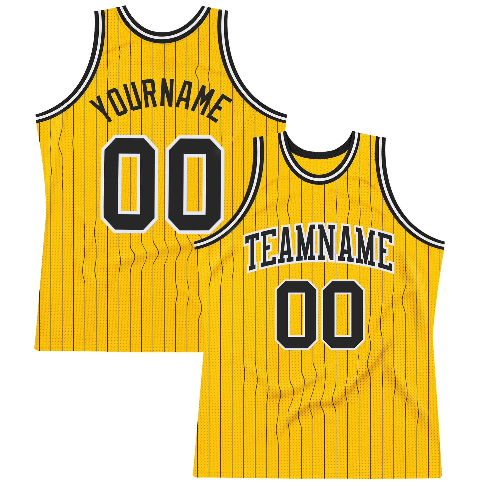 Custom Gold Black Pinstripe Black-White Authentic Basketball Jersey - Sky-Custom