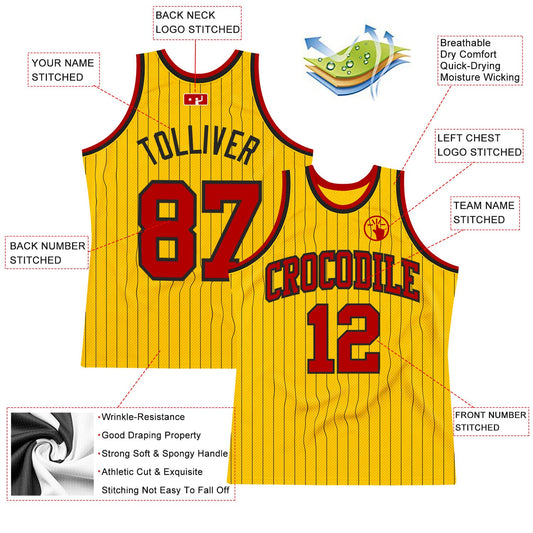 Custom Gold Black Pinstripe Red Authentic Basketball Jersey - Sky-Custom
