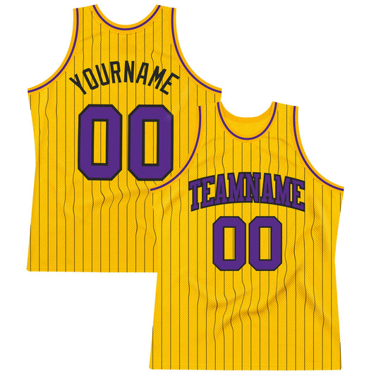 Custom Gold Black Pinstripe Purple Authentic Basketball Jersey - Sky-Custom