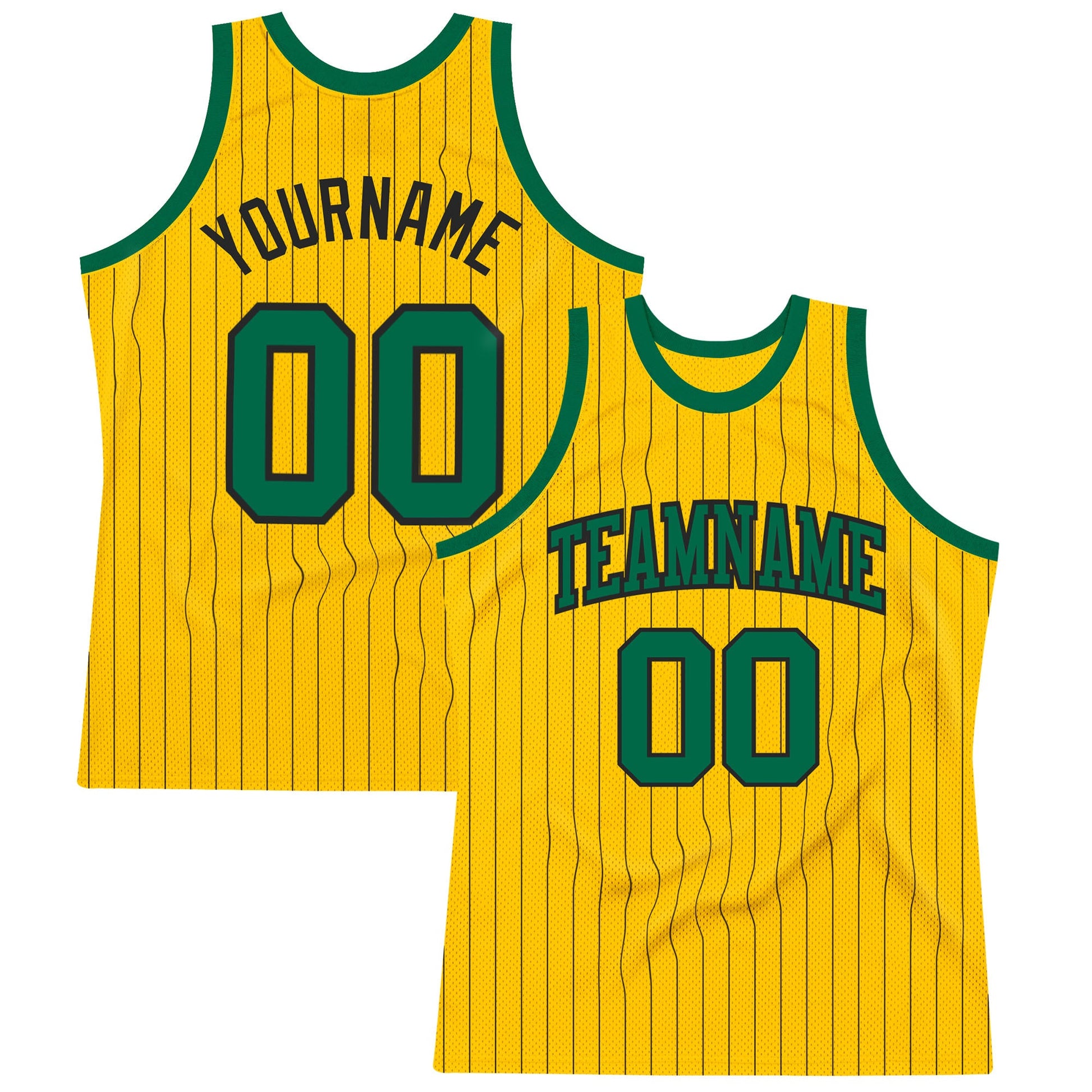 Custom Gold Black Pinstripe Kelly Green Authentic Basketball Jersey - Sky-Custom