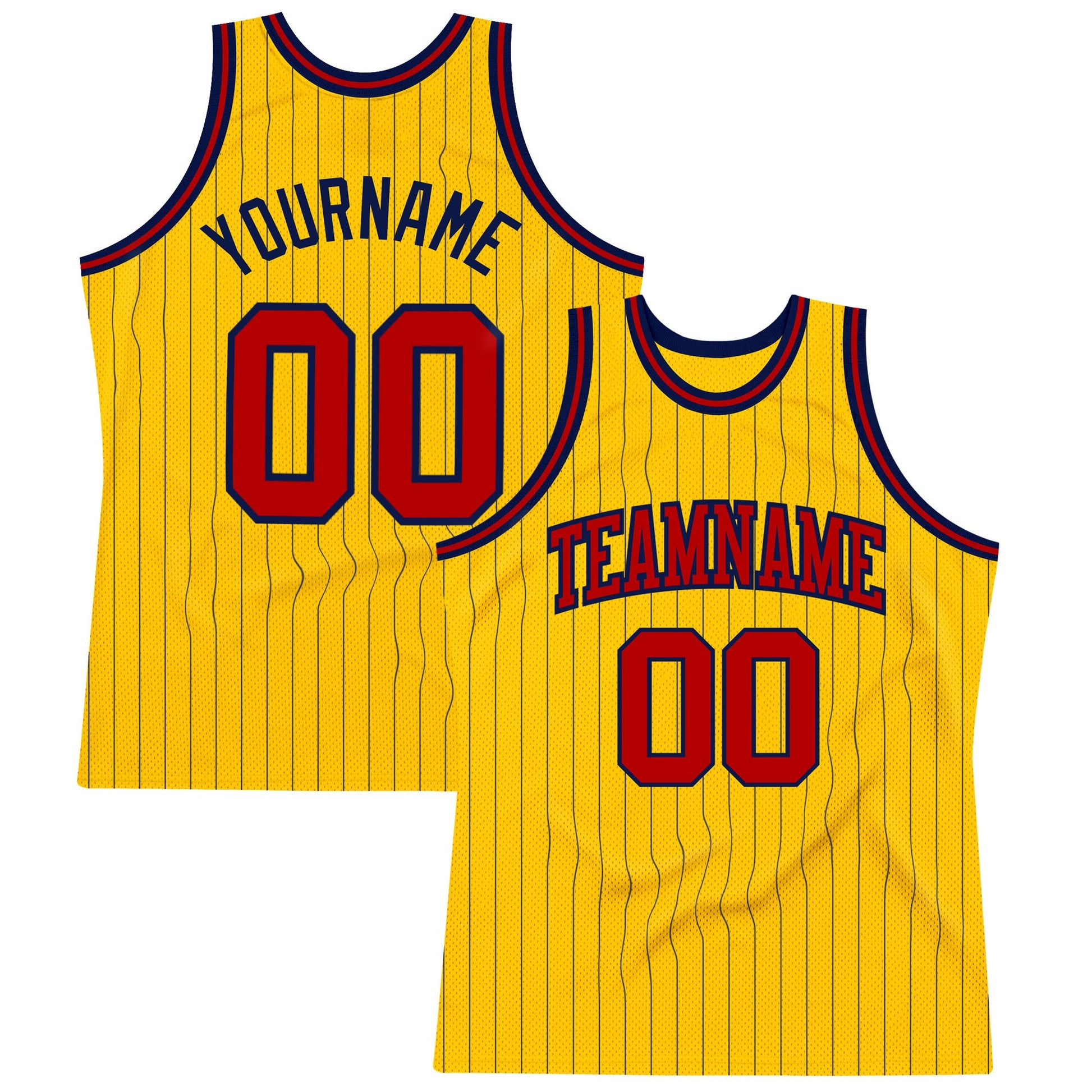 Custom Gold Navy Pinstripe Red Authentic Basketball Jersey - Sky-Custom