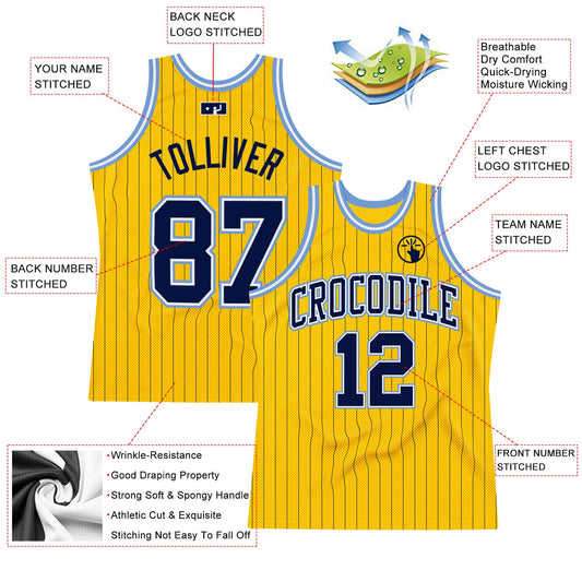 Custom Gold Navy Pinstripe Navy-Light Blue Authentic Basketball Jersey - Sky-Custom
