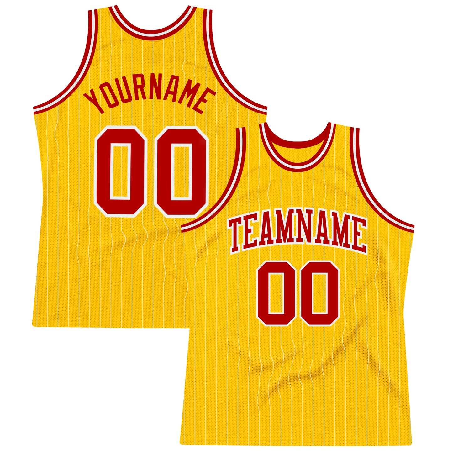 Custom Gold White Pinstripe Red Authentic Basketball Jersey - Sky-Custom