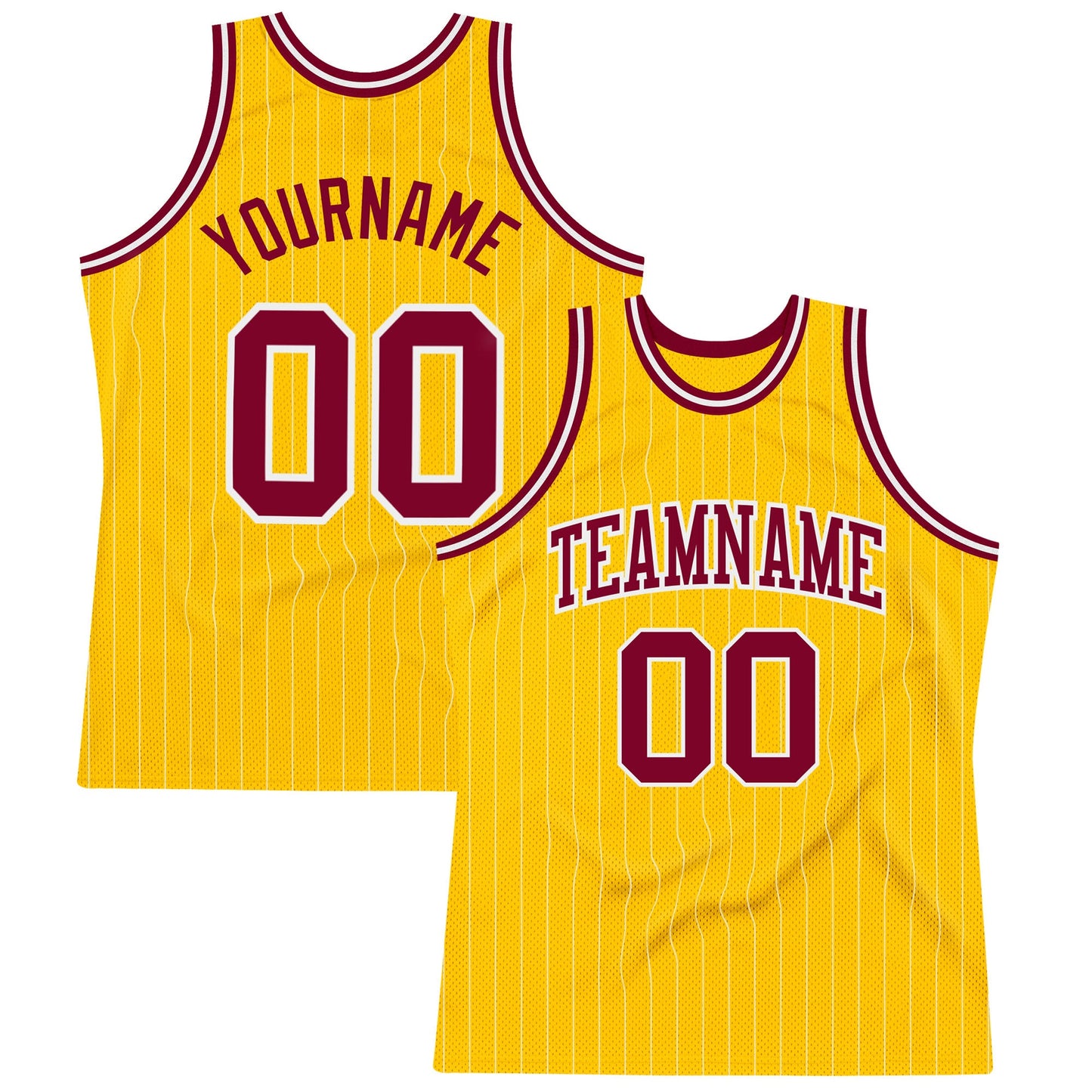 Custom Gold White Pinstripe Maroon Authentic Basketball Jersey - Sky-Custom