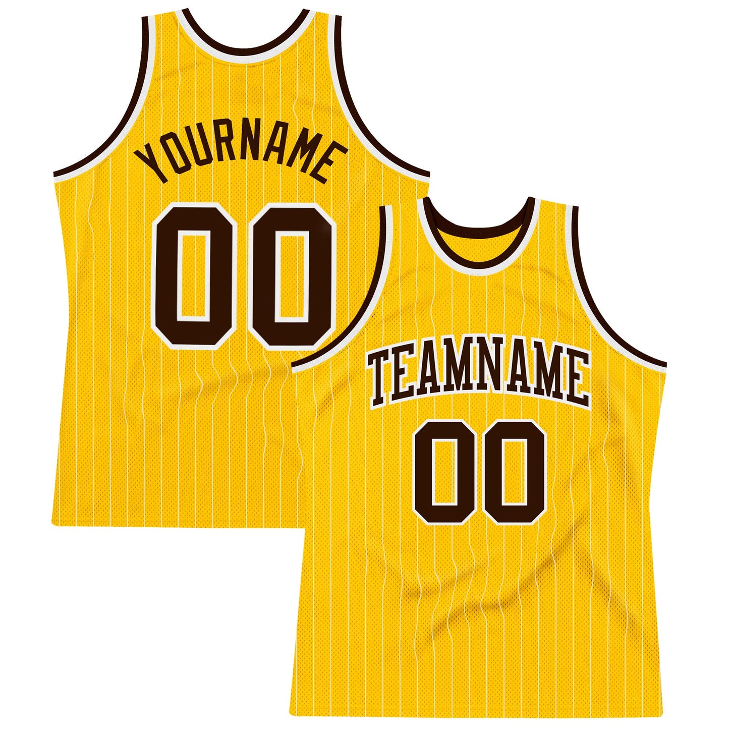 Custom Gold White Pinstripe Brown Authentic Basketball Jersey - Sky-Custom
